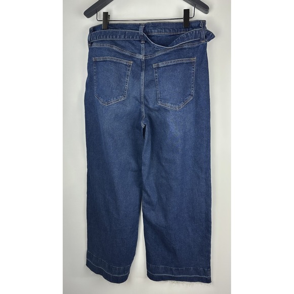 NWT GAP High Rise Stride Belted Wide Leg Jeans Raw Hem Dark Wash Plus Size 34 18 - Picture 8 of 11
